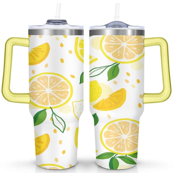 40 oz Lemon Cup with Handle Double Wall Vacuum Insulation Tumbler Gift for Women Men