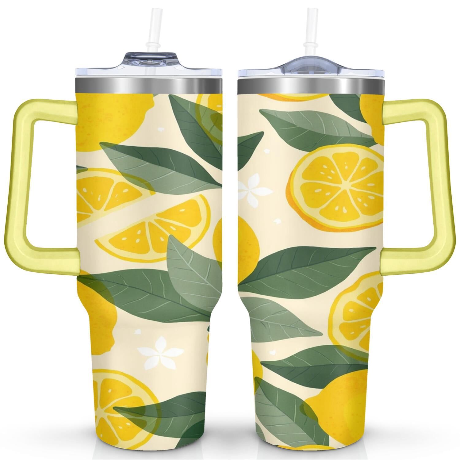 40 oz Lemon Tumbler with Handle Double Wall Vacuum Insulation Water Bottle Gift for Women Men