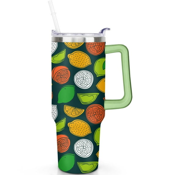 40 oz Lemon Tumbler with Handle & Spill Proof Lid Lemon Theme 40oz Tumbler Straw Included Double Wall Insulated Coffee Cup Lemon Lover Gifts