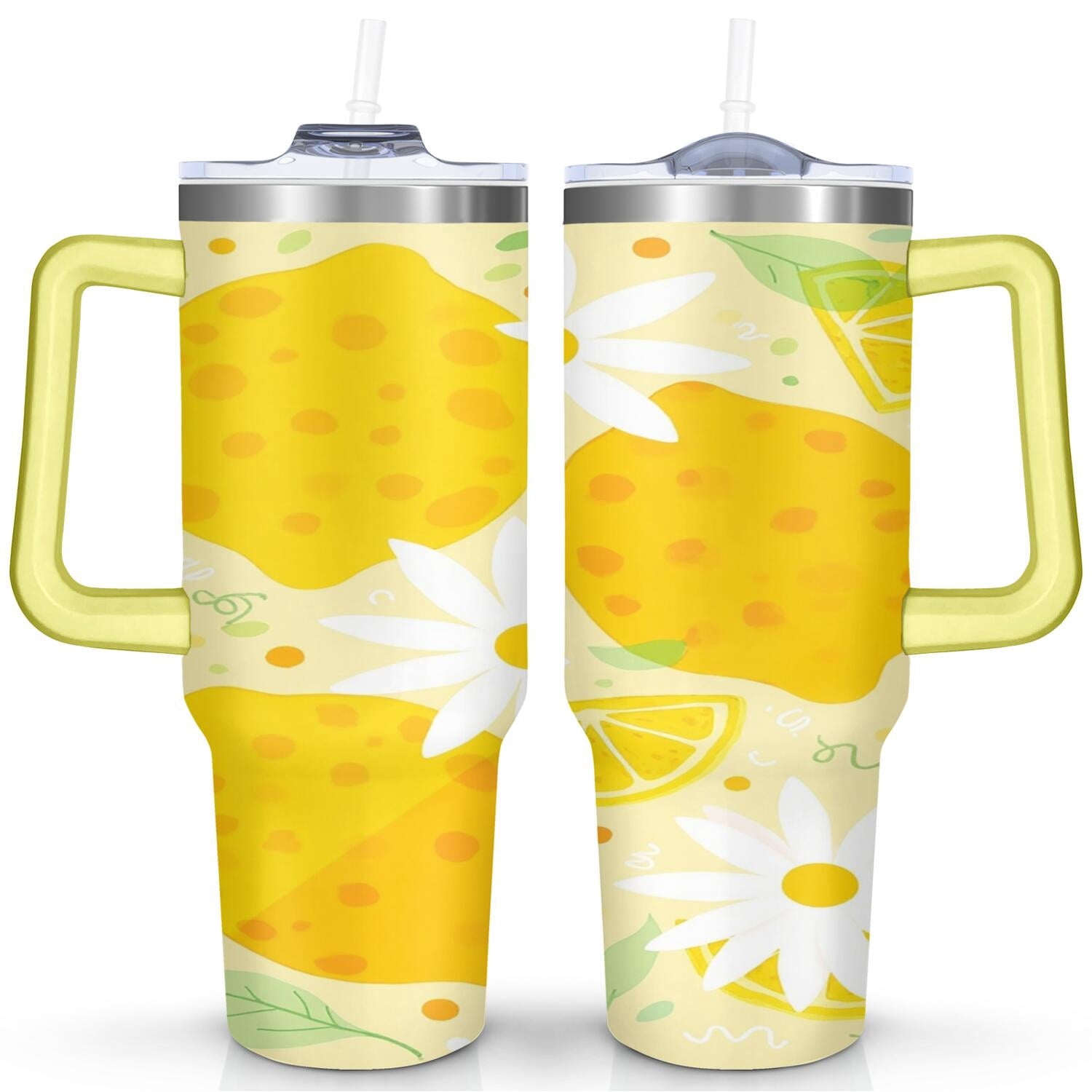 40 oz Lemon Tumbler with Handle Vacuum Insulated Water Bottle Gift for Birthday Christmas Halloween