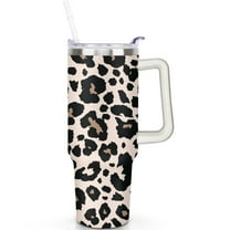 40 oz Leopard Theme Stainless Tumbler with Handle, Leak Proof Flip Straw Lid for Women and Men