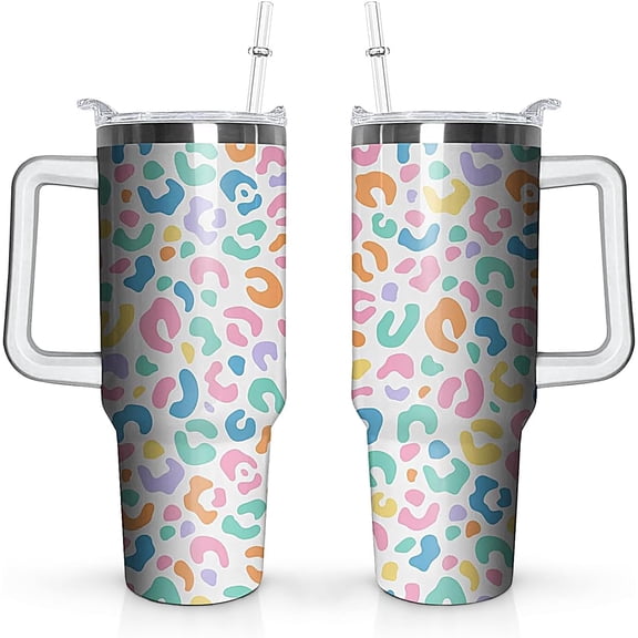 40 oz Leopard Tumbler with Handle and Straw Lid,Leak Proof Travel Stainless Insulated Tumbler,Cup Holder Friendly,Perfect for Outdoor Travel Car and Sports
