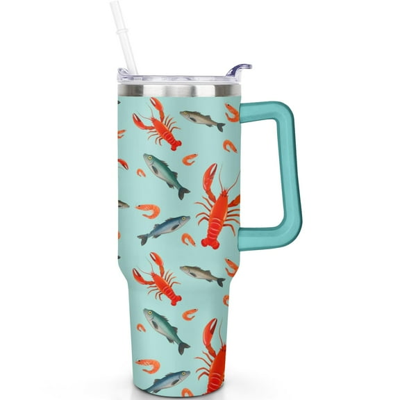 40 oz Lobster Tumbler Vacuum Insulated Stainless Steel Travel Mug Flip Straw Lid Handle Leak Proof Gift for Men Women Travel Accessories Must Have