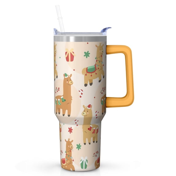 40 oz Merry Christmas Red Plaid Tumbler with Handle and Straw, Stainless Steel Insulated Cup 40 oz, Leak Proof Holiday Mug, Festive Gift