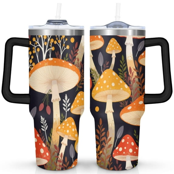 40 oz Mushroom Tumbler with Handle Vacuum Insulated Water Bottle Gift for Birthday Christmas Halloween