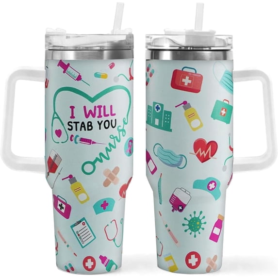 40 oz Nurse Thermal Mug - Handle and Flip Straw, Appreciation Gifts for Nurses Week