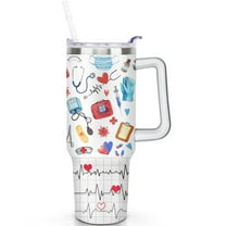 40 oz Nurse Tumbler Stainless Steel Handle Flip Straw Lid Vacuum Insulated Leak Proof Travel Mug Gift for Him Her