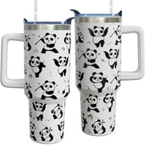 40 oz Panda Tumbler with Handle Panda Gifts for Women Insulated Stainless Steel Coffee Cup with Lid and Straw Travel Mug Water Bottle for Kids