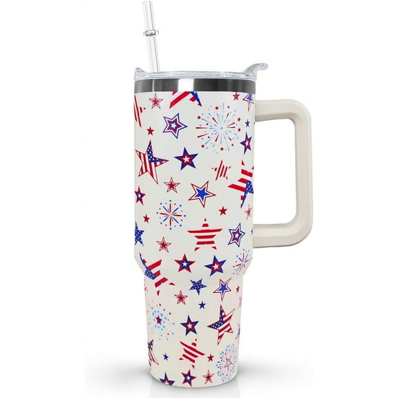 40 oz Patriotic Vacuum Insulated Stainless Steel Travel Tumblers with Handle Lid and Straw,Patriotic Military Gifts For Veterans, Police, Fathers Day, 4th of July tumbler American Flag Gifts