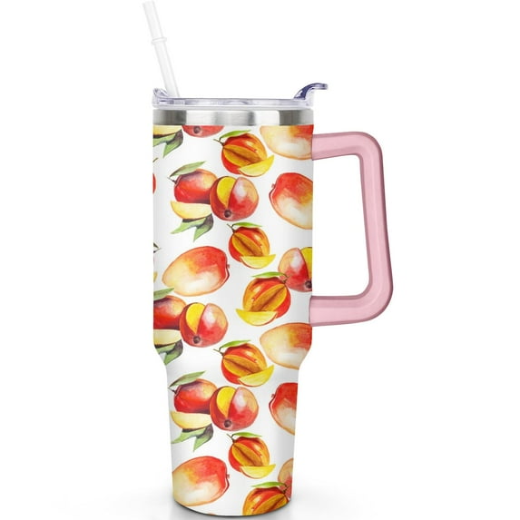 40 oz Peach Tumblers with Lids Straws Peach Tumbler with Handle Flip Straw Lid Vacuum Insulated Leak Proof Stainless Steel Travel Mug Gifts