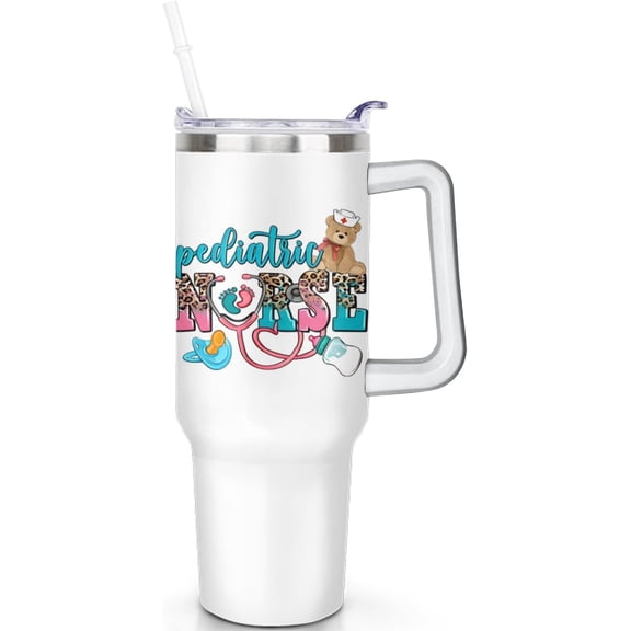 40 oz Pediatric Nurse Tumbler, Stainless Steel Travel Mug with Lid and Straw, Double Wall Vacuum Insulated Cup