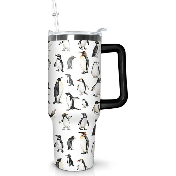 40 oz Penguin Tumbler with Handle Gifts for Penguin Lover 40oz Stainless Steel Travel Cup Mug Water Bottle
