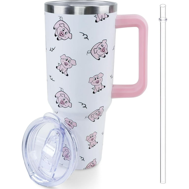 40 oz Cute Pig Tumbler with Handle and Straw Lid Leak Proof, Pigs Coffee  Travel Mug with Handle Insulated for Hot and Cold Drink Ice, Birthday Gifts  for Women Pig Lovers 