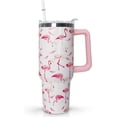 thumbnail image 1 of 40 oz Pink Flamingo Tumbler with Handle, Leakproof Lid & Straw - Insulated Stainless Steel Water Bottle & Coffee Mug - Perfect Gift for Women, 1 of 6