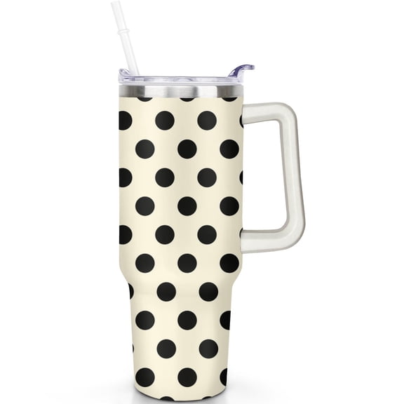 40 oz Polka Dots Theme Tumbler Handle Straw 40oz Polka Dots Tumbler Spill Proof Lid Double Insulated Travel Coffee Cup Polka Dots Lover Gifts Travel Must Haves