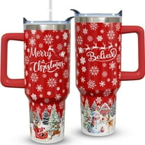 40 oz Red Christmas Tumbler with Handle, Stainless Steel Holiday Xmas Water Bottle Christmas Insulated Tumblers for Women with Lids and Straws