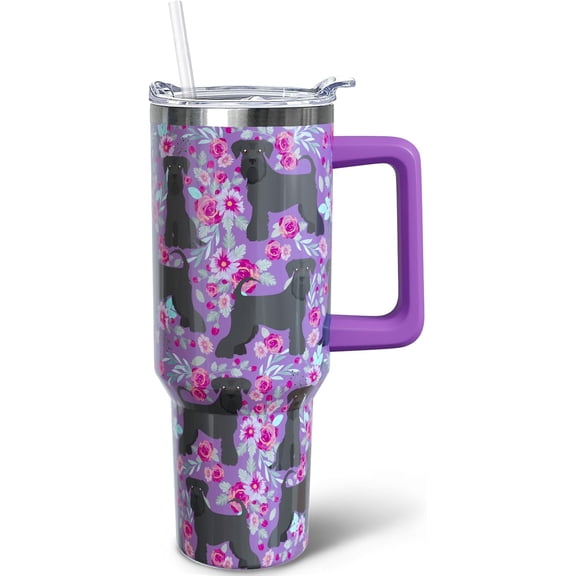 40 oz Schnauzer Tumbler with Handle, Insulated Stainless Dog Tumbler Coffee Travel Mugs Cup Water Bottle Schnauzer Lovers Gifts for Women Girls