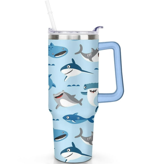 40 oz Shark Theme Tumbler with Straw Gym Enthusiasts 40oz Shark Tumbler Handle Spill Proof Lid Double Insulated Protein Shake Cup