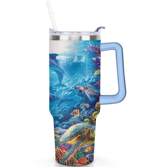 40 oz Shark Tumbler with Handle Valentine's Day Gifts for Shark Couples 40oz Shark Theme Tumbler Spill Proof Lid Straw Double Insulated Travel Mug Travel Must Haves