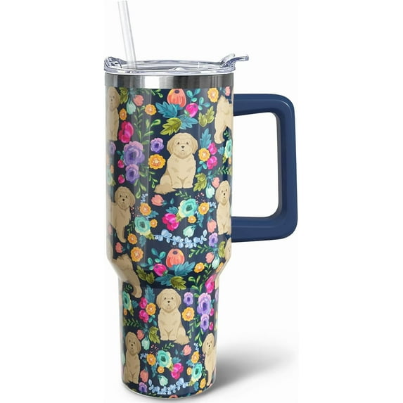 40 oz Shih Tzu Tumbler with Handle, Insulated Stainless Dog Tumbler Coffee Travel Mugs Cup Water Bottle Shih Tzu Lovers Gifts for Women Girls