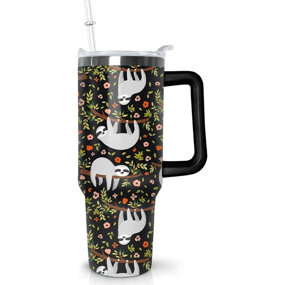 40 oz Sloth Tumbler with Handle Gifts for Sloth Lover 40oz Stainless Steel Travel Cup Mug Water Bottle