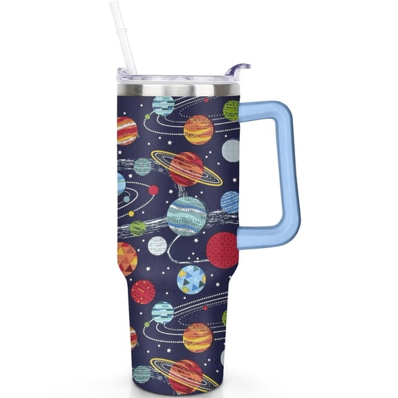 40 oz Space Tumbler with Handle Flip Straw Lid Stainless Steel Space Tumblers with Lids Straws Vacuum Insulated Leak Proof Gifts