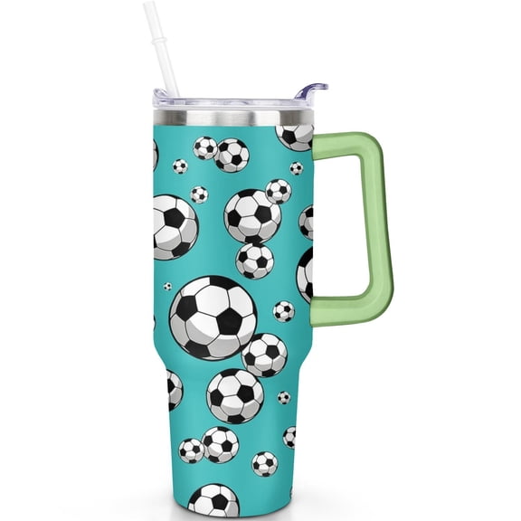 40 oz Sports Tumbler with Spill Proof Lid Handle Included 40oz Sports Theme Tumbler Straw Double Insulated Travel Cup Ideal Sports Lover Gifts for HimHer