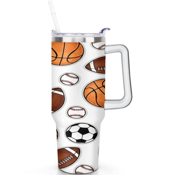 40 oz Sports Tumbler with Handle Camping Hiking 40oz Sports Theme Tumbler Spill Proof Lid Straw Double Insulated