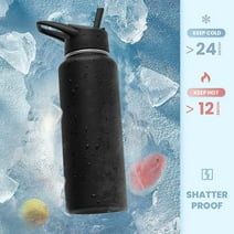 40 oz Sports Water Bottle with Straw, Stainless Steel Vacuum Insulated Water Bottles, Keeps Cold and Hot (Black)