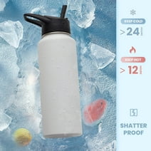 40 oz Sports Water Bottle with Straw, Stainless Steel Vacuum Insulated Water Bottles, Keeps Cold and Hot (White)