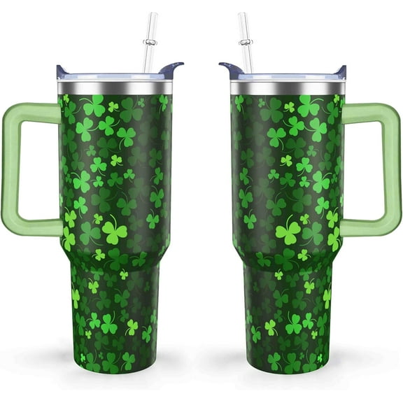 40 oz St Patricks Day Tumbler with Handle Lid and Straw 40oz Patrick''s Day Tumbler Double Stainless Steel Insulated Cup Design for Authentic Irish Celebration