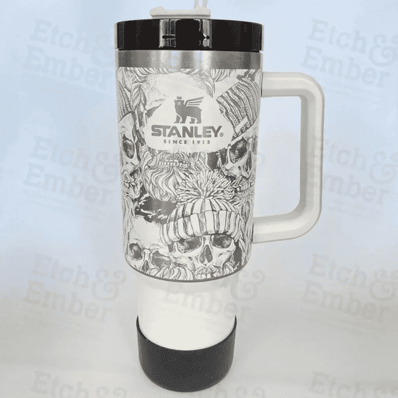 40 oz Stainless Steel Engraved Tumbler with Handle – Skull Design – Insulated Large-Capacity Cup