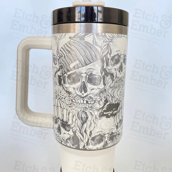 40 oz Stainless Steel Engraved Tumbler with Handle – Skull Design – Insulated Large-Capacity Cup