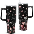 thumbnail image 1 of Valentines Tumbler with Handle 40 oz Black Pink Love Hearts Coffee Travel Mug Stainless Steel Insulated Cup Valentines Anniversary Wedding Birthday Gifts for Women, 1 of 6