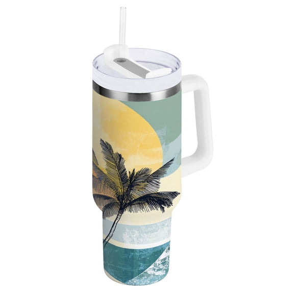 40 oz Stainless Steel Tumbler Vacuum Insulated Leak Proof Stainless Steel Coffee Cup Water Bottles Beach Tree Sunset