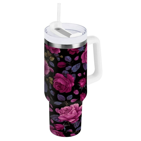 40 oz Stainless Steel Tumbler Vacuum Insulated Leak Proof Stainless Steel Coffee Cup Water Bottles Beautifui Rose Pink