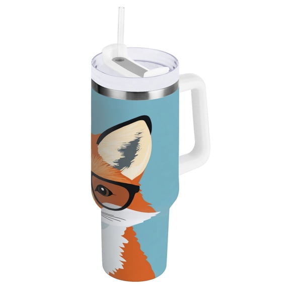 40 oz Stainless Steel Tumbler Vacuum Insulated Leak Proof Stainless Steel Coffee Cup Water Bottles Cute Fox with Glasses