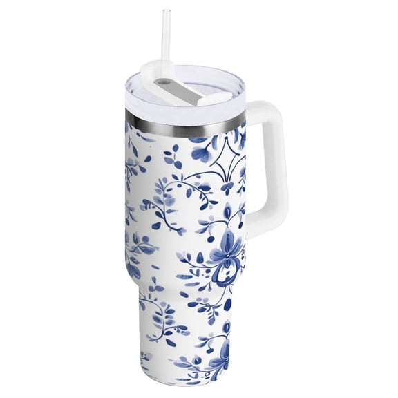 40 oz Stainless Steel Tumbler Vacuum Insulated Leak Proof Stainless Steel Coffee Cup Water Bottles Pretty Blue Stripes