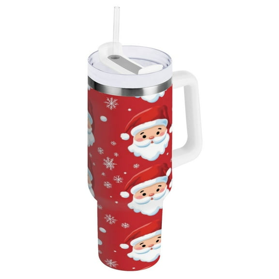40 oz Stainless Steel Tumbler Vacuum Insulated Leak Proof Stainless Steel Coffee Cup Water Bottles Red Santa Face
