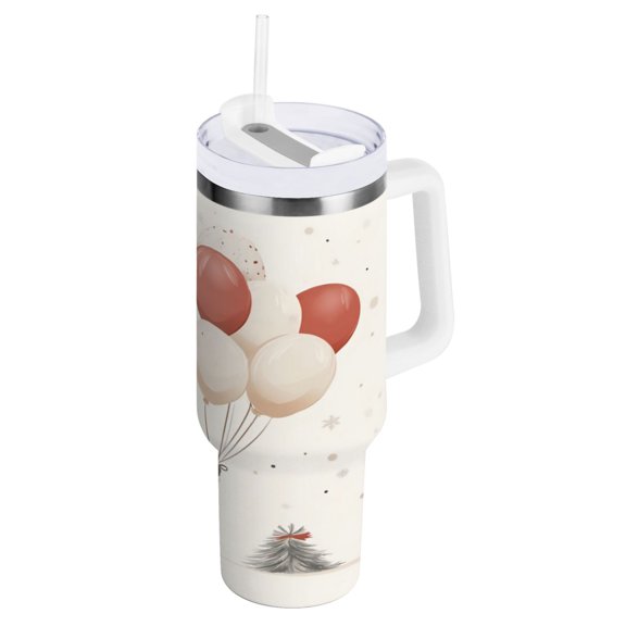 40 oz Stainless Steel Tumbler Vacuum Insulated Leak Proof Stainless Steel Coffee Cup Water Bottles Santa Claus and Balloons