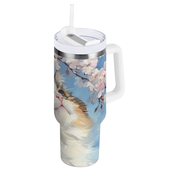 40 oz Stainless Steel Tumbler Vacuum Insulated Leak Proof Stainless Steel Coffee Cup Water Bottles Upside-down Cat
