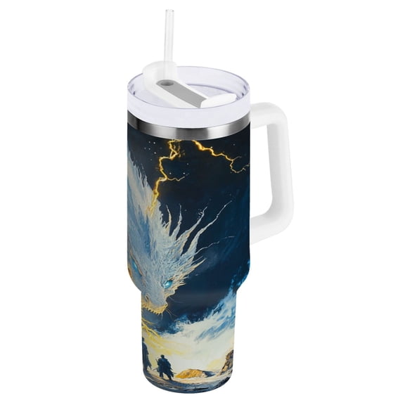40 oz Stainless Steel Tumbler Vacuum Insulated Leak Proof Stainless Steel Coffee Cup Water Bottles White Lightning Dragon