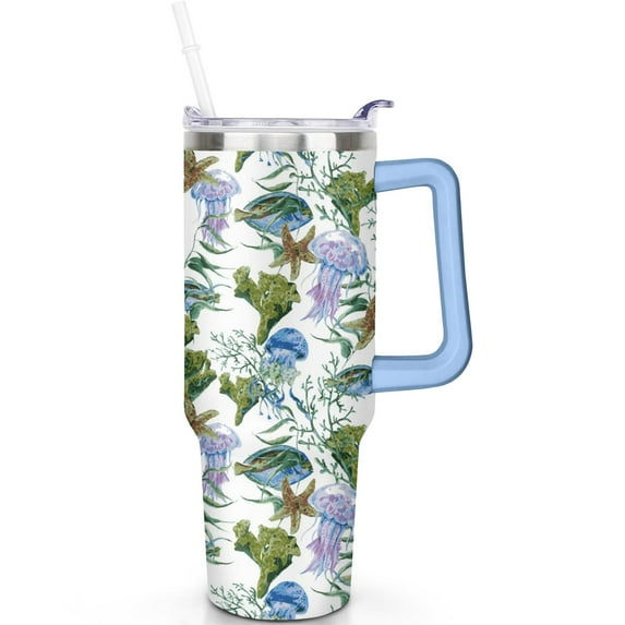40 oz Starfish Tumbler with Spill Proof Lid Handle and Straw 40oz Starfish Theme Tumbler Double Insulated Wide Mouth for Easy Cleaning Travel Must Haves