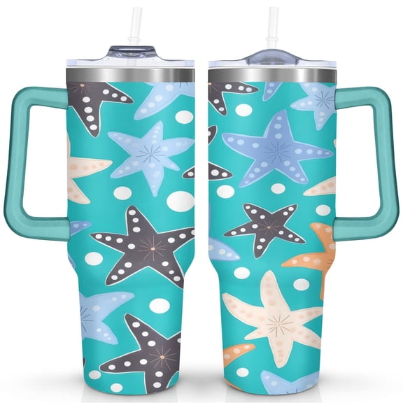 40 oz Starfish Tumbler with Handle Double Wall Vacuum Insulation Tumbler Gift for Travel Commuting