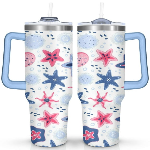 40 oz Starfish Tumbler with Handle Double Wall Vacuum Insulation Water Bottle Gift for Travel Commuting