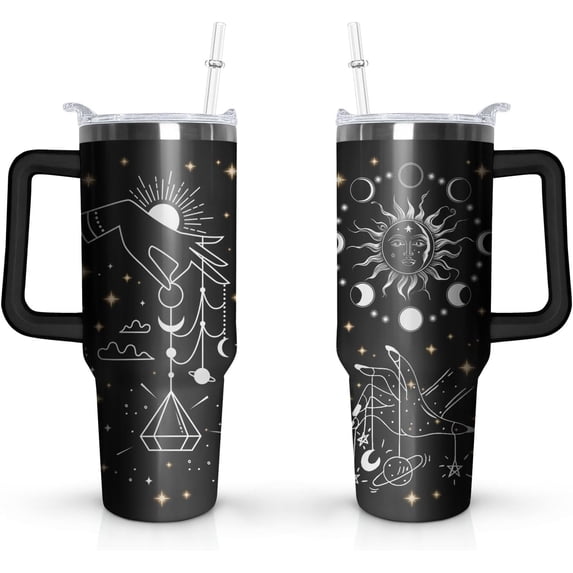 40 oz Sun And Moon Tumbler With handle and straw,Stainless Steel Cup Extra Large Vacuum Double Wall Insulated Tumblers Travel Mug,Hot and cold beverages Car Cup