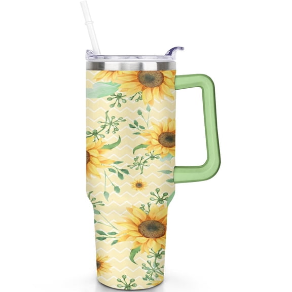 40 oz Sunflower Travel Must Haves Tumbler with Spill Proof Lid Handle Straw Sunflower Theme 40oz Tumbler Double Wall Insulated Father'sMother's Day Gifts