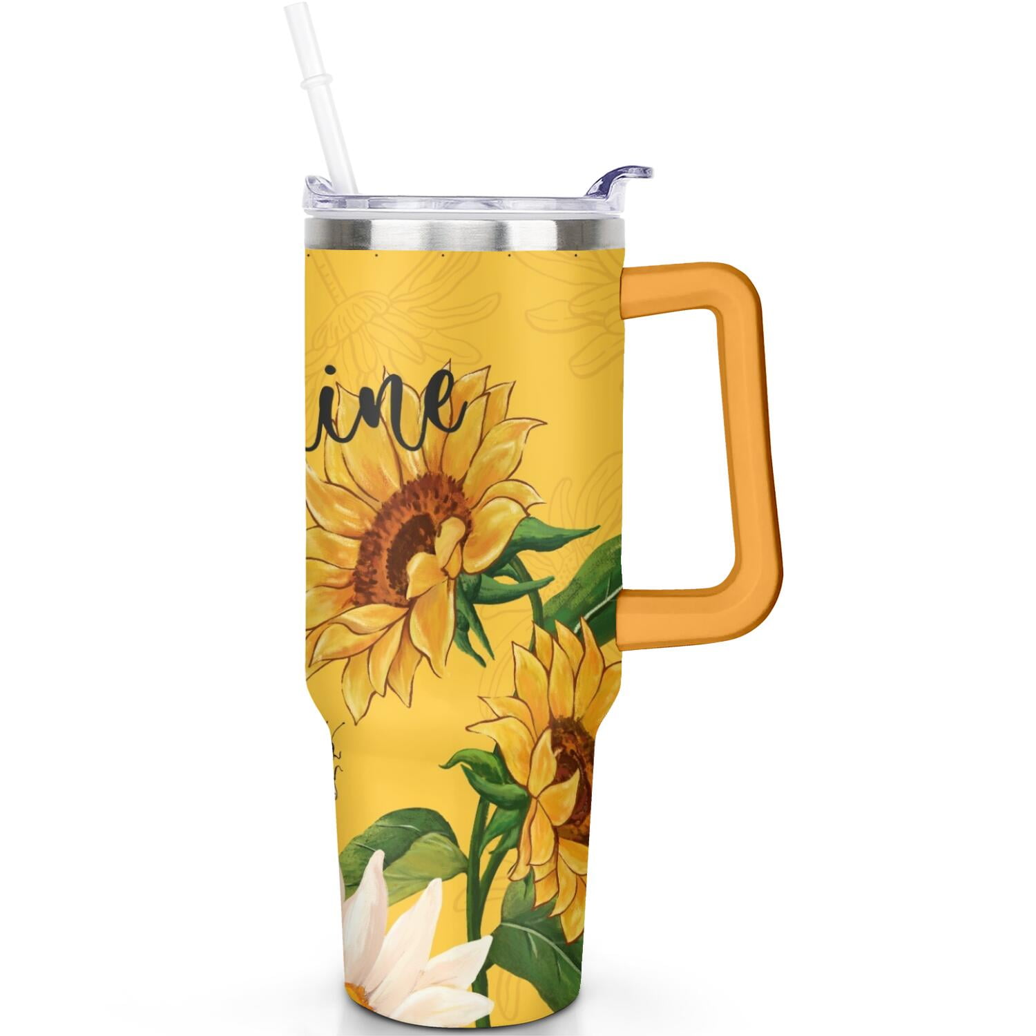 40 oz Sunflower Tumbler with Spill Proof Lid, Handle 40oz Sunflower Theme Tumbler, Straw Double Insulated Editor's Pick Gifts Travel Must Haves