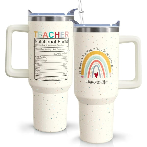 40 oz Teacher Tumbler with Handle & Straw - Insulated Stainless Steel Water Bottle, Leakproof Travel Mug - Perfect Teacher Appreciation Week, Thank You Gift, Graduation, Back to School