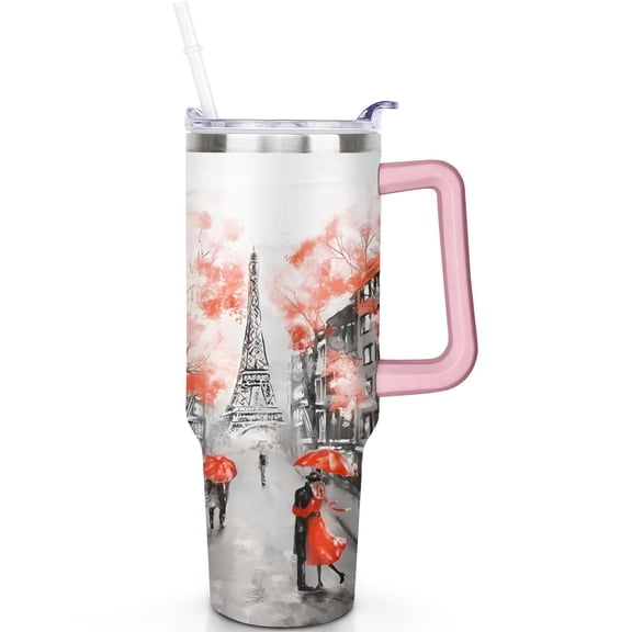 40 oz Travel Theme Tumbler College Students Handle Spill-Proof Lid 40oz Travel Tumbler Straw Double Insulated Back to College